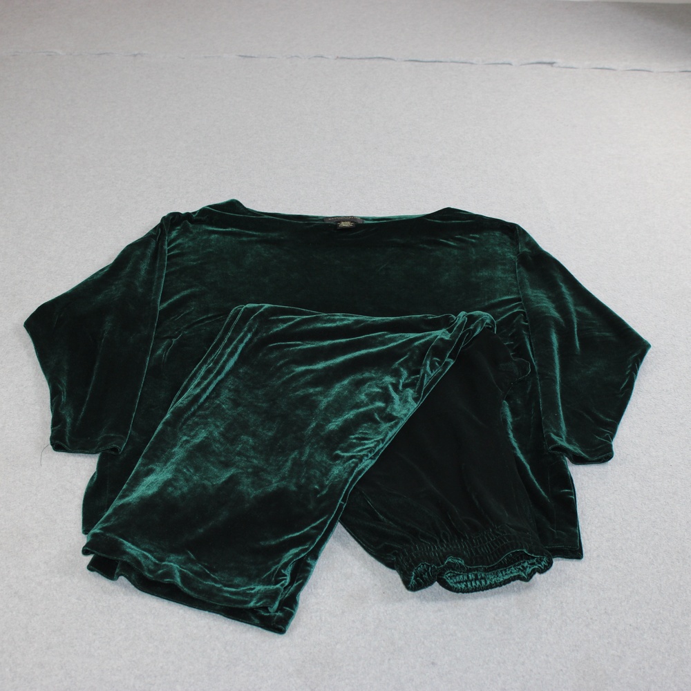 Vintage Nordstrom Velvet Sweatshirt Pants Set Women Small Green Made USA 80s 90s